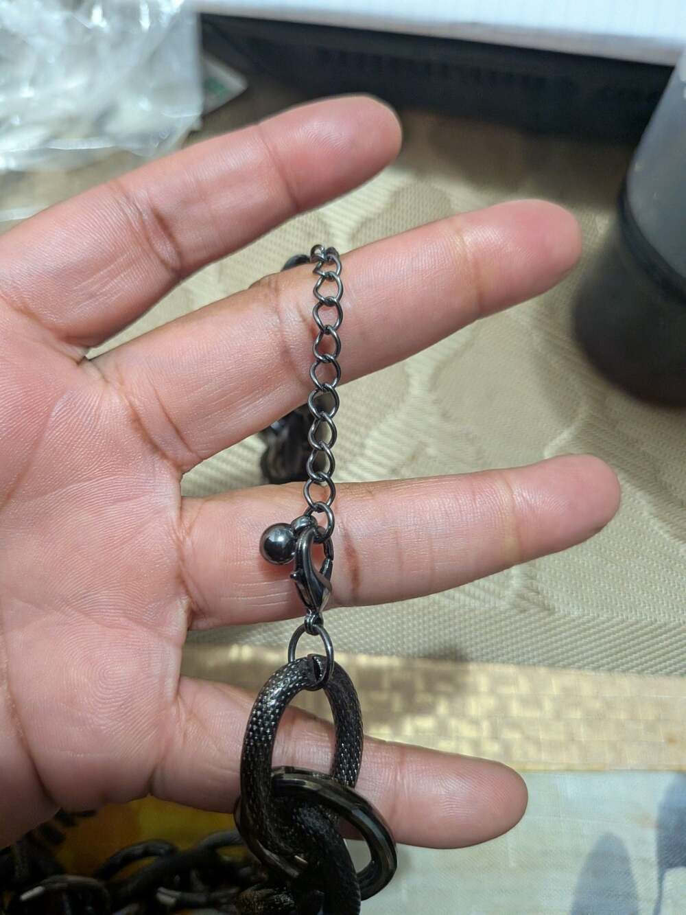 Chunky Black Chain Link Necklace with Mesh Texture and Lobster Clasp